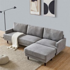 1Set L shape 3 seater with ottoman Modern fabric sofa- Gray