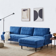 1Set L shape 3 seater with ottoman Modern fabric sofa- Blue