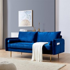 1Set Velvet Fabric sofa with pocket - Blue