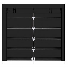 7 Tiers Portable Shoe Rack Closet Fabric Cover Shoe Storage Organizer Cabinet - Black