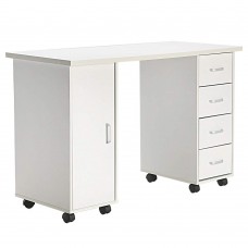 Double Edged Manicure Nail Table with Drawer - White
