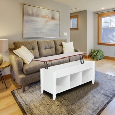 Lift Top Coffee Table Modern Furniture Hidden Compartment and Lift Tabletop - White & Light Brown