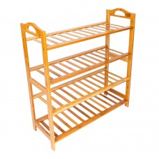 Concise 12-Batten 4 Tiers Bamboo Shoe Rack - Wood Color