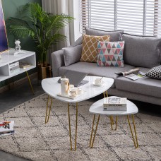Marble Iron Feet Coffee Table Side 2 Sets [84x83x46cm] White