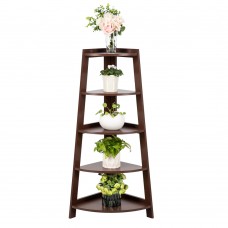 5 Tier Corner Shelf Stand Wood Display Storage Home Furniture - Brown
