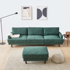 Modern fabric sofa L shape 3 seater with ottoman - emerald
