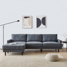 Modern fabric sofa L shape 3 seater with ottoman - dark gray
