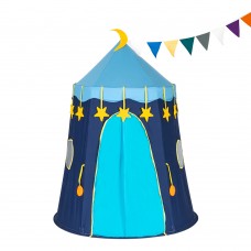 Cotton Yurt Tent With Small Colorful Flags - Blue