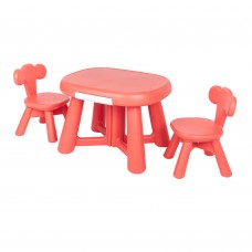 Furniture Plastic Table and 2 Chair Set for Kids - Coral