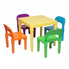 Set of Plastic Table And Chair for Children, One Desk And Four Chairs (50x50x46cm) - Yellow