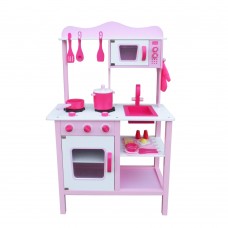 Kids Pretend Play Wooden Kitchen for Girl Cooking Food Playset - Pink