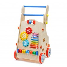 Adjustable Wooden Baby Walker Toddler Toys with Multiple Activity Toys Center - Wood color