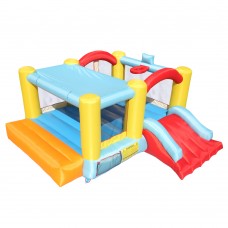 Bounce House Inflatable Jumping Castle a Basketball Hoop With Ball And a Slide - blue
